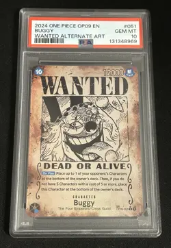 One Piece Buggy OP09-051 Emperors in the New World Wanted Alt Art - PSA 10 🔥 - Image 1