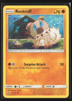 Rockruff Common SM - Forbidden Light 75/131 NM Pokemon Card tomokazu komiya - Image 1