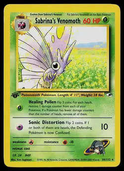 Pokemon Card - Sabrina's Venomoth Gym Heroes 34/132 1st Edition Rare - Image 1