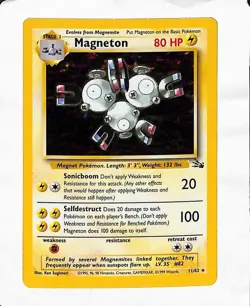 Magneton 11/62 Fossil Unlimited Holo Rare WOTC Pokemon Card LP - Image 1
