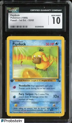 1999 Pokemon Fossil 1st Edition #53 Psyduck CGC 10 GEM MINT - Image 1