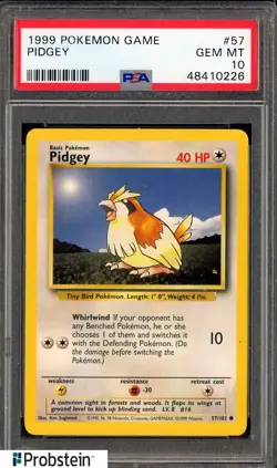 1999 Pokemon Game #57 Pidgey PSA 10 GEM MINT - Image 1