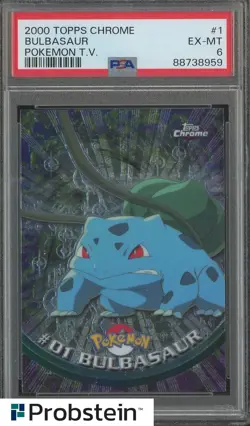 2000 Topps Chrome Pokemon TV Animation #1 Bulbasaur PSA 6 EX-MT - Image 1