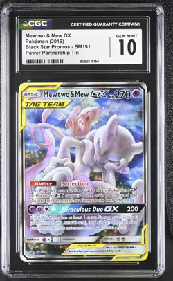 CGC 10 GEM MINT Mewtwo & Mew GX 2019 Black Star Promos SM191 Pokemon Card - Image 1