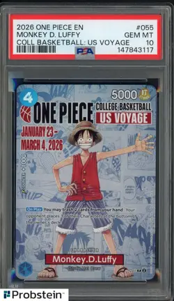 #1 2026 One Piece EN College Basketball US Voyage #055 Monkey D Luffy PSA 10 - Image 1