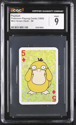 Psyduck Pokemon Mini Playing Cards 1999 Green Deck 5 of Diamonds CGC 9 Mint - Image 1
