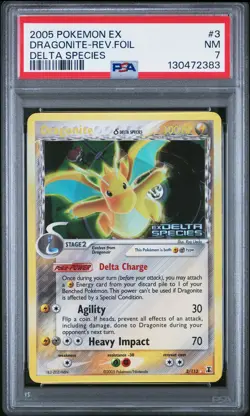 2005 POKEMON EX DELTA SPECIES #3 DRAGONITE-REVERSE FOIL PSA 7 - Image 1