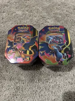 Pokemon TCG Mega Charizard X Y Tins Sealed Set of 2 Phantasmal Flames New - Image 1