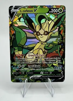 Pokemon Stained Glass Mosaic Leafeon V Illustration Immersive Art Card Textured - Image 1