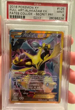 2016 POKEMON XY FATES COLLIDE SECRET #125 FULL ART/ALAKAZAM EX PSA 9 - Image 1
