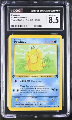 CGC 8.5 Psyduck Team Rocket 1st Edition 65/82 Pokemon Card - Image 1