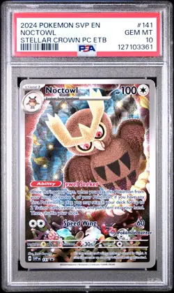2024 POKEMON STELLAR CROWN POKEMON CENTER ETB PROMO SVP #141 NOCTOWL PSA 10 - Image 1