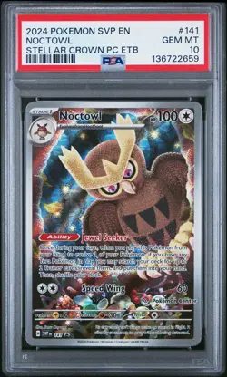 2024 POKEMON STELLAR CROWN POKEMON CENTER ETB PROMO SVP #141 NOCTOWL PSA 10 - Image 1
