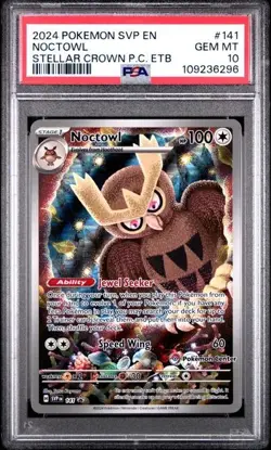 2024 POKEMON SVP STELLAR CROWN POKEMON CENTER ETB PROMO #141 NOCTOWL PSA 10 - Image 1