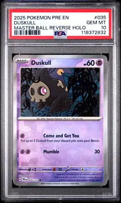 2025 POKEMON PRE EN-PRISMATIC EVOLUTIONS MASTER BALL REVERSE HOLO DUSKULL PSA 10 - Image 1