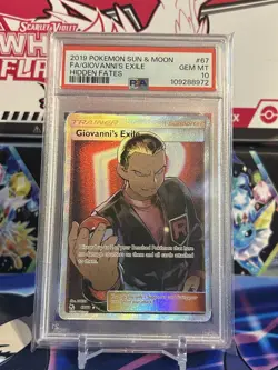 PSA 10 GEM MINT Giovanni's Exile 67/68 Hidden Fates Ultra Rare Holo Pokemon 2019 - Image 1