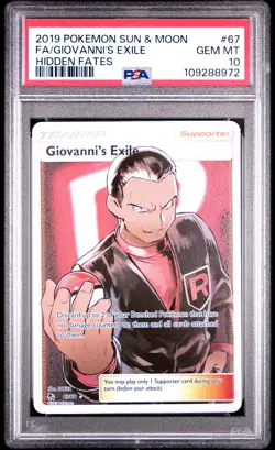 PSA 10 GEM MINT Giovanni's Exile 67/68 Hidden Fates Ultra Rare Holo Pokemon 2019 - Image 3