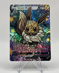 Pokemon Stained Glass Mosaic Eevee V Illustration Immersive Art Card Textured - Image 1