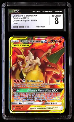 CGC 8 Charizard & Braixen GX 22/236 Pokemon Cosmic Eclipse 2019 English - Image 1