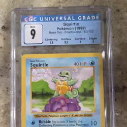 Pokemon Squirtle Base Set Shadowless 1999 CGC 9 63/102 Common English - Image 1
