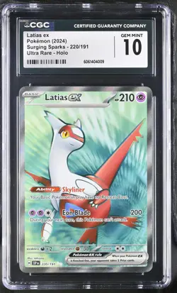 2024 POKEMON SURGING SPARKS ULTRA RARE HOLO #220/191 LATIAS EX CGC 10 GEM MINT - Image 1