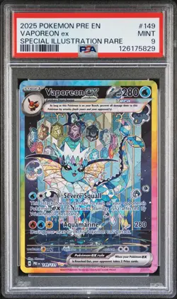 2025 Pokemon Pre EN-Prismatic Evol Vaporeon EX Special Illus Rare PSA 9 #149 - Image 1