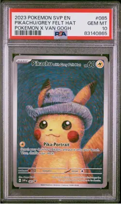2023 POKEMON SVP EN-SV BLACK STAR PROMO #085 PIKACHU/GREY FELT HAT POKEMON X VAN - Image 1