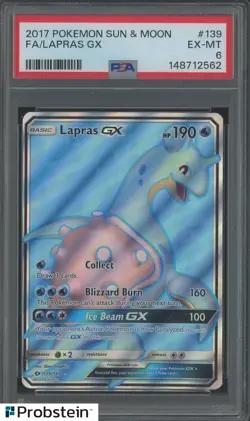 2017 Pokemon Sun & Moon #139 FA Lapras Gx PSA 6 EX-MT - Image 1