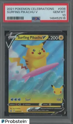 2021 Pokemon Celebrations #008 Surfing Pikachu V PSA 10 GEM MINT - Image 1