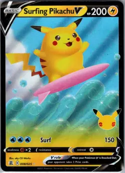 Surfing Pikachu V 008/025 Celebrations - Pokemon Card - NM - Image 1
