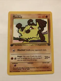 Pokemon TCG Team Rocket 1st Edition Regular Finish Mankey 61/82 NM Card - Image 1