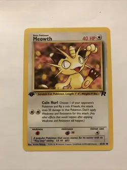 Pokemon TCG 1st Edition Meowth 62/82 Team Rocket WOTC Card - Image 1