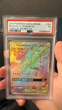 2019 Pokemon Sun & Moon Team Up Secret #184 Full Art Pikachu & Zekrom GX PSA 10 - Image 1