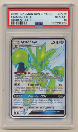 PSA 10 Pokemon Hidden Fates Full Art Scizor GX SV72/SV94 GEM MINT Condition! - Image 1