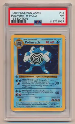 PSA 7 Pokemon Base Set 1st Edition Holo Rare Poliwrath 13/102 NM Condition!! - Image 1