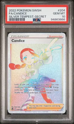 2022 POKEMON SWORD & SHIELD SILVER TEMPEST SECRET #204 FULL ART/CANDICE PSA 10 - Image 1