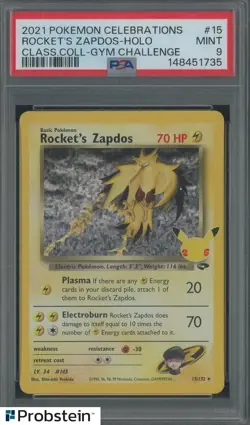 2021 Pokemon Celebrations Classic Coll Gym Challenge Rocket's Zapdos Holo PSA 9 - Image 1