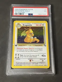 1999 POKEMON FOSSIL 1ST ED #4 DRAGONITE-HOLO PSA 1 - Image 1