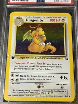 1999 POKEMON FOSSIL 1ST ED #4 DRAGONITE-HOLO PSA 1 - Image 2