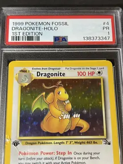 1999 POKEMON FOSSIL 1ST ED #4 DRAGONITE-HOLO PSA 1 - Image 4