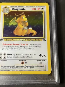 1999 POKEMON FOSSIL 1ST ED #4 DRAGONITE-HOLO PSA 1 - Image 5