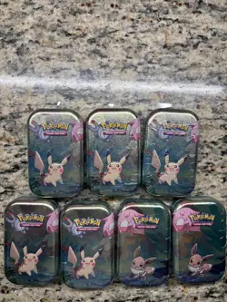 Pokemon TCG Kanto Friends Mini Tin Eevee and Pikachu - LOT OF 7 - Image 1