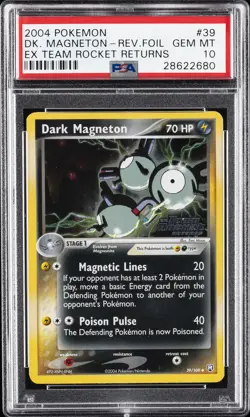2004 POKEMON EX TEAM ROCKET RETURNS #39 DARK MAGNETON-REVERSE FOIL PSA 10 - Image 1