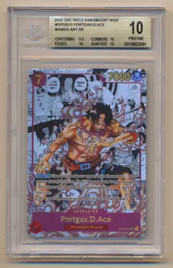 BGS 10 One Piece English Manga Portgas.D.Ace OP02-013 SR PRISTINE!! - Image 1