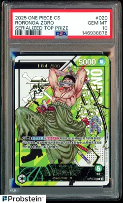 2025 One Piece CS Serialized Top Prize #020 Roronoa Zoro 164/300 PSA 10 GEM MINT - Image 1