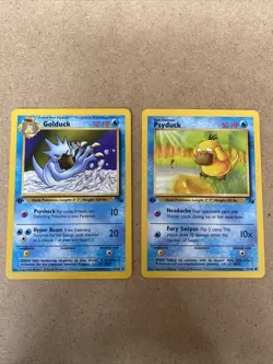1st Edition Golduck 35/62 And Psyduck 53/62 Fossil Pokemon Card - Image 1