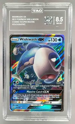 Wishiwashi GX 2019 Pokemon Sun & Moon Cosmic Eclipse #63/236 Holo TAG 8.5 - Image 1