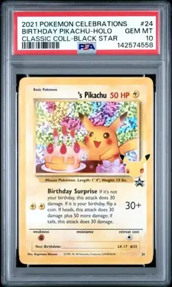 2021 Pokemon Celebrations Birthday Pikachu Classic PSA 10 GEM MINT Holo - Image 1