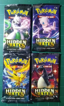 Pokemon TCG Sun & Moon Hidden Fates EMPTY Booster Pack Artworks Set x4 - Image 1