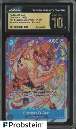 2025 One Piece PC Best Selection Vl.3 P-074 Portgas D. Ace Promo CGC 10 PRISTINE - Image 1